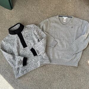 Janie and Jack Sz6 Grey V-neck Cotton Sweater & Pull-over Fleece lined Shirt